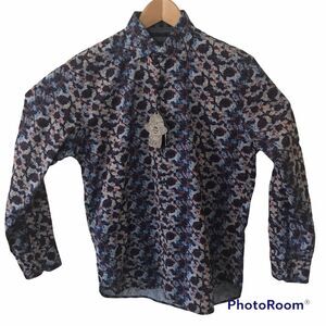 VISCONTI BLACK Mens Modern Splat Print L/S Shirt Blue Multi Sz Small NEW $125